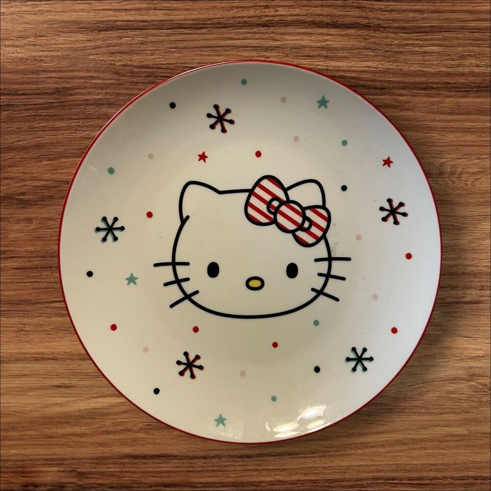 Hello Kitty Sanrio Ceramic Plate Retro Atomic Starburst 8 Inch